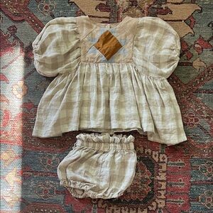 Charming Checkered Kids Set with Puff Sleeves